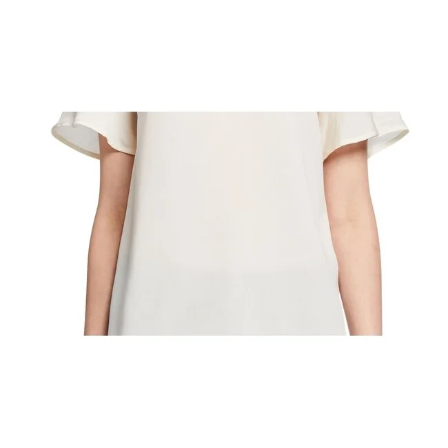 Michael Kors Women's V Neck Short Sleeve Mix Media Top White Size X-Small